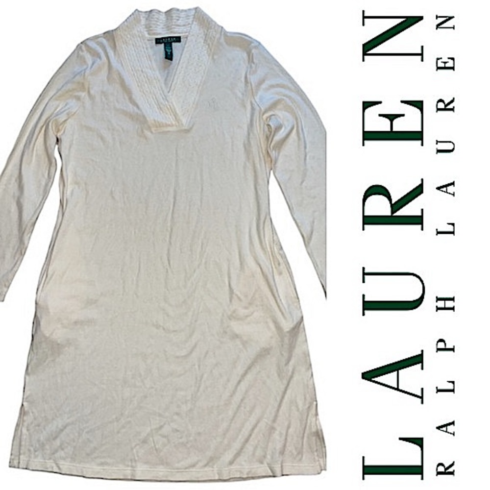 Lauren Ralph Lauren Ivory Logo Cotton Sleepwear Dress